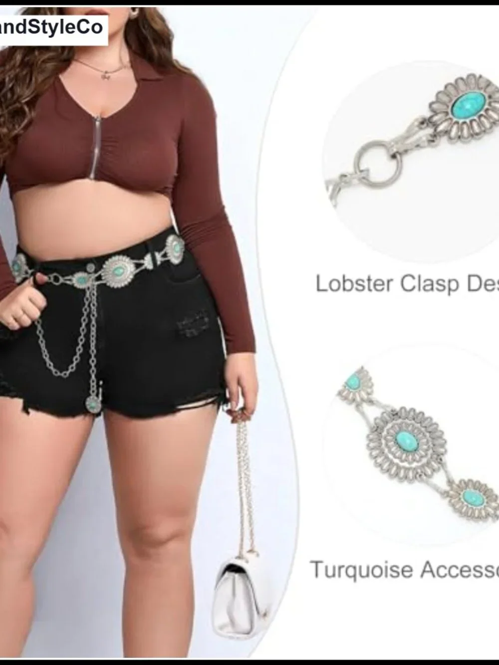 Western Concho Chain Belt for Women Metal Waist Chain with Lobster Claw Clasp
